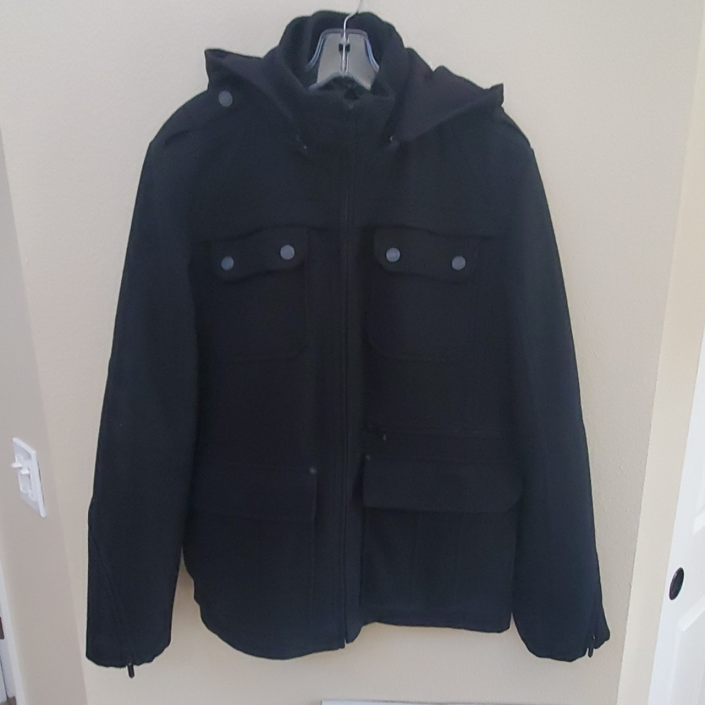 Black River Wool Coat with Removable Hood
